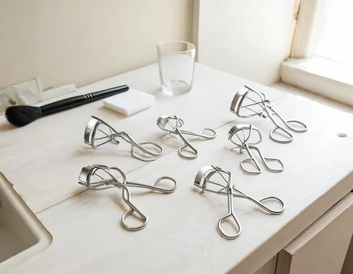 Eyelash Curler Sourcing on a cosmetics bench, illustration only
