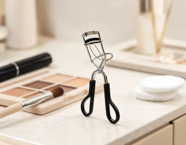 eyelash curler for short lashes on a cosmetics bench, illustration only