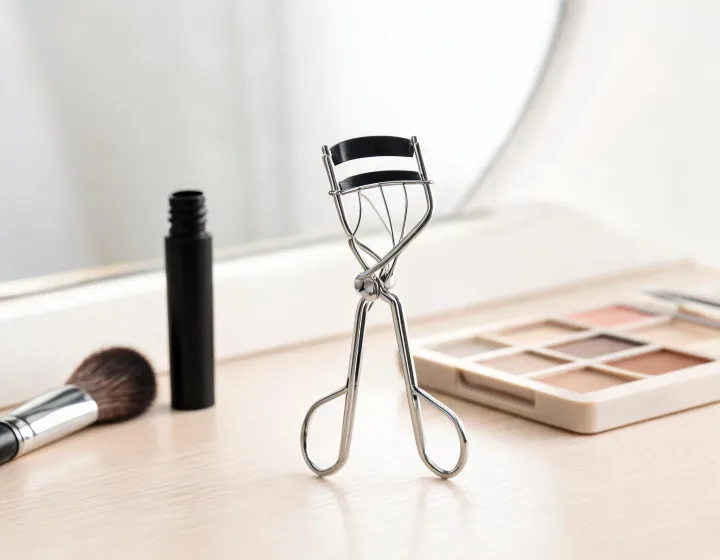 eyelash curler for long lashes on a cosmetics bench, illustration only